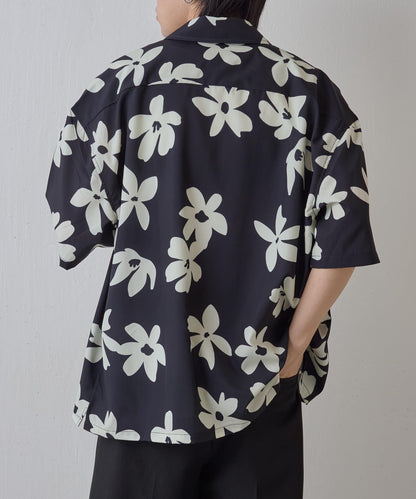 藝術花卉圖案短袖襯衫