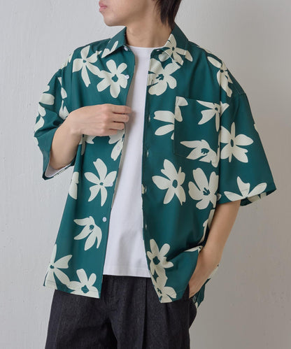 藝術花卉圖案短袖襯衫