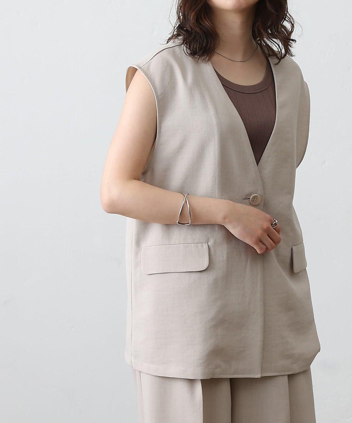 科技亞麻無領單西服馬甲