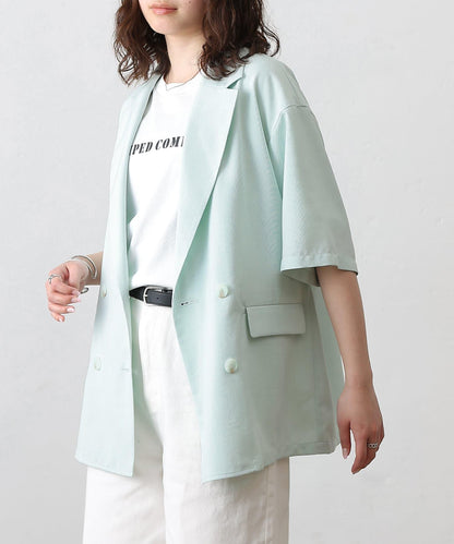 科技亞麻半袖西裝外套