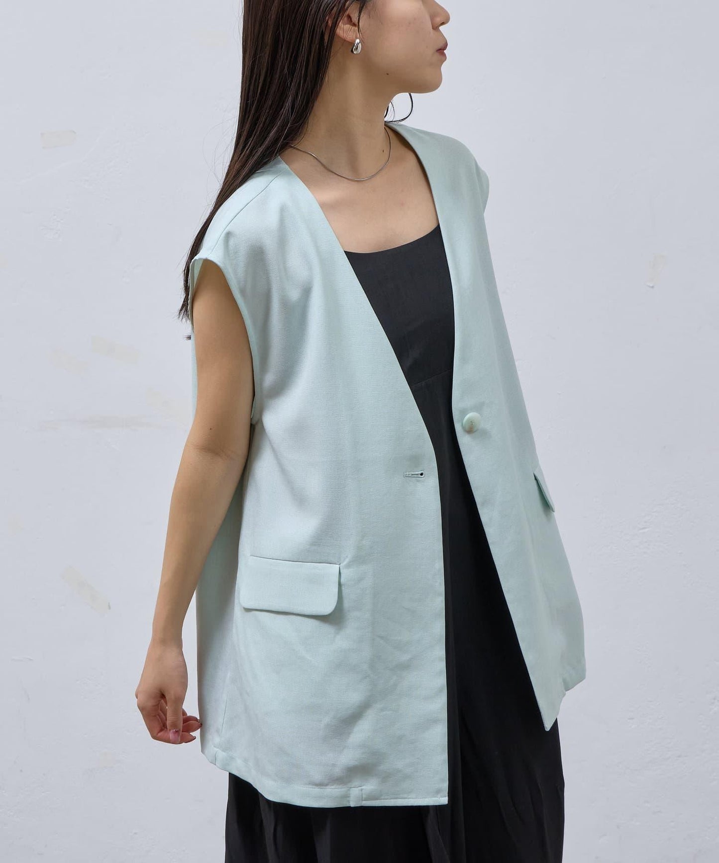 科技亞麻無領單西服馬甲