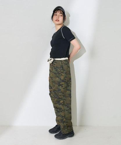 一洗迷彩圖案褲子/迷彩寬鬆褲