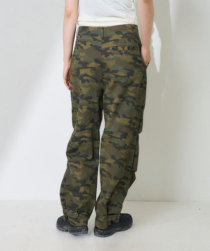 一洗迷彩圖案褲子/迷彩寬鬆褲