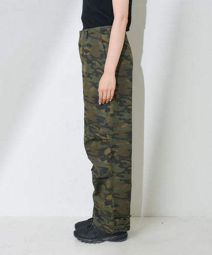 一洗迷彩圖案褲子/迷彩寬鬆褲