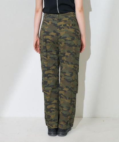 一洗迷彩圖案褲子/迷彩寬鬆褲