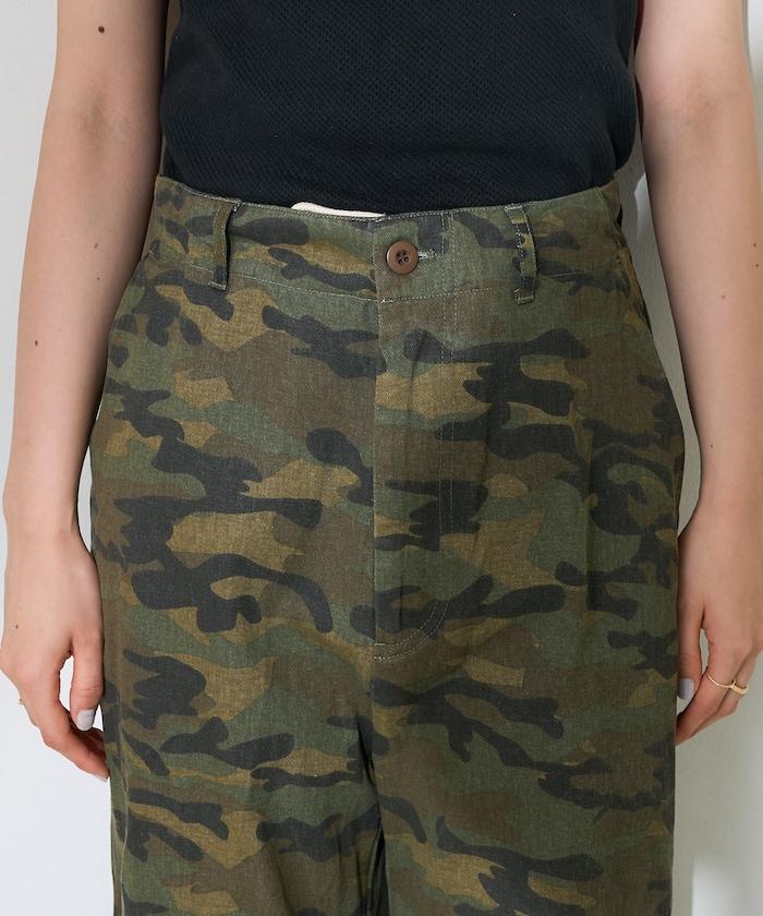 一洗迷彩圖案褲子/迷彩寬鬆褲