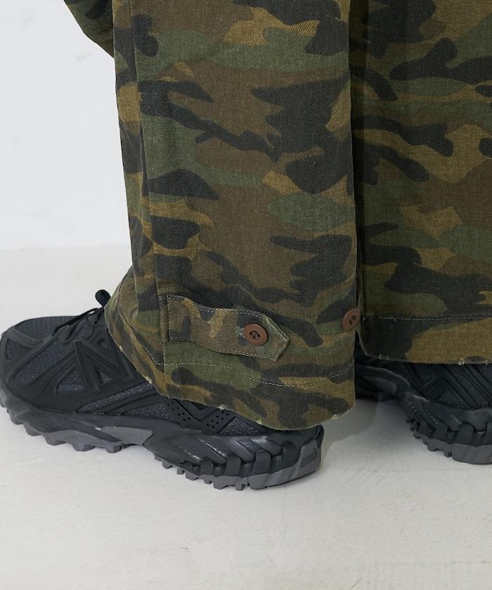 一洗迷彩圖案褲子/迷彩寬鬆褲