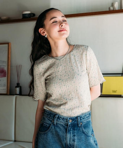 花紋 彈力 短袖上衣