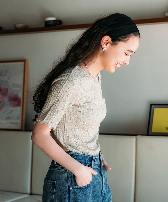 花紋 彈力 短袖上衣