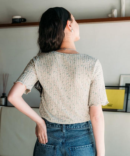 花紋 彈力 短袖上衣