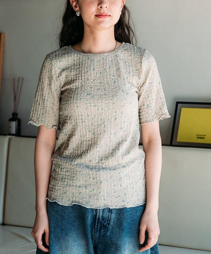 花紋 彈力 短袖上衣