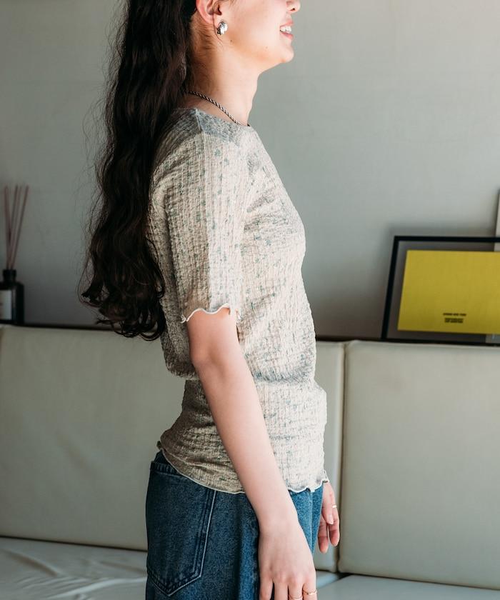 花紋 彈力 短袖上衣