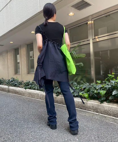 條紋單肩蕾絲襯衫