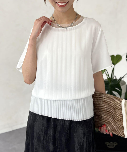 修身褶皺拼接襯衫