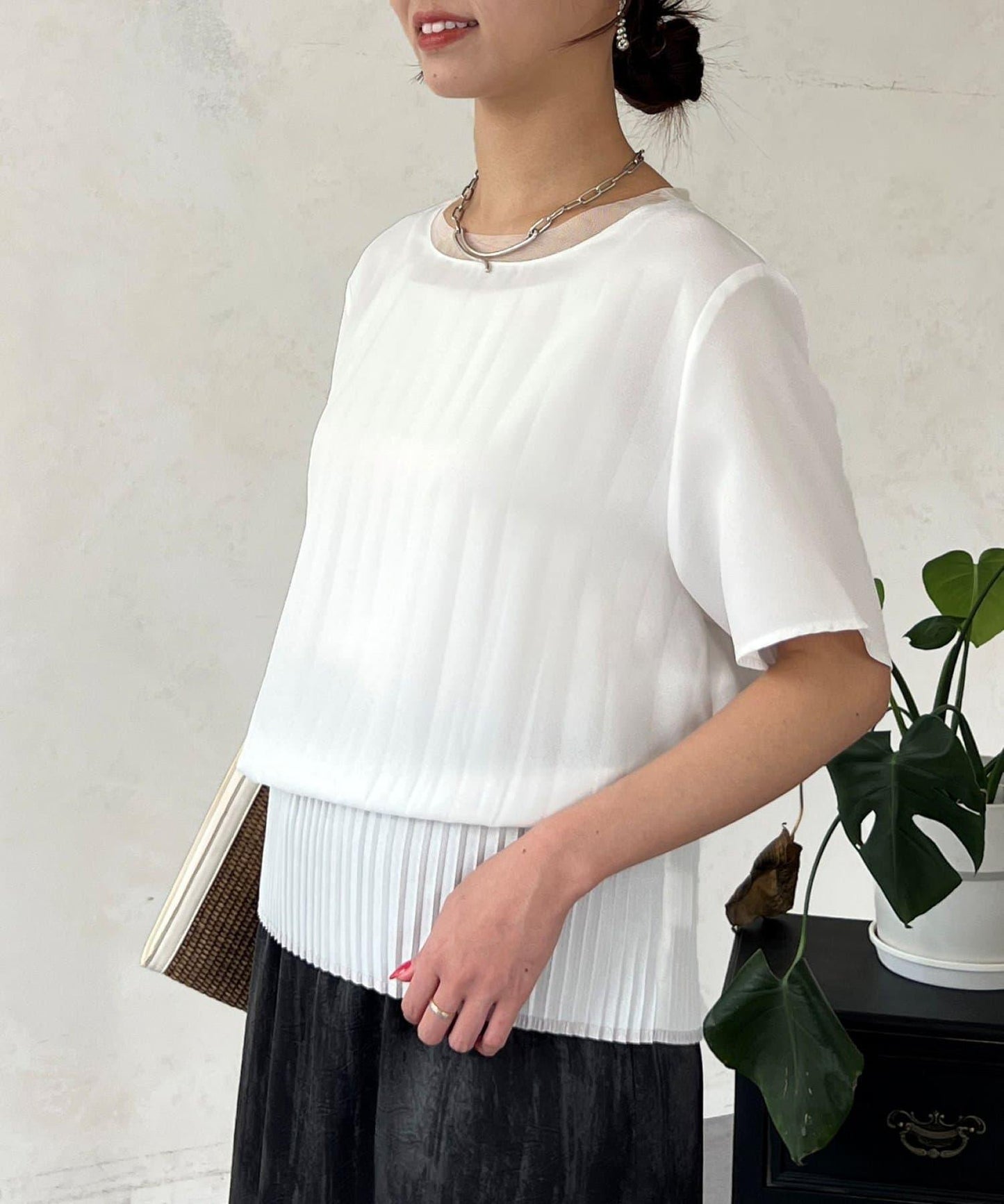 修身褶皺拼接襯衫