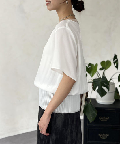 修身褶皺拼接襯衫
