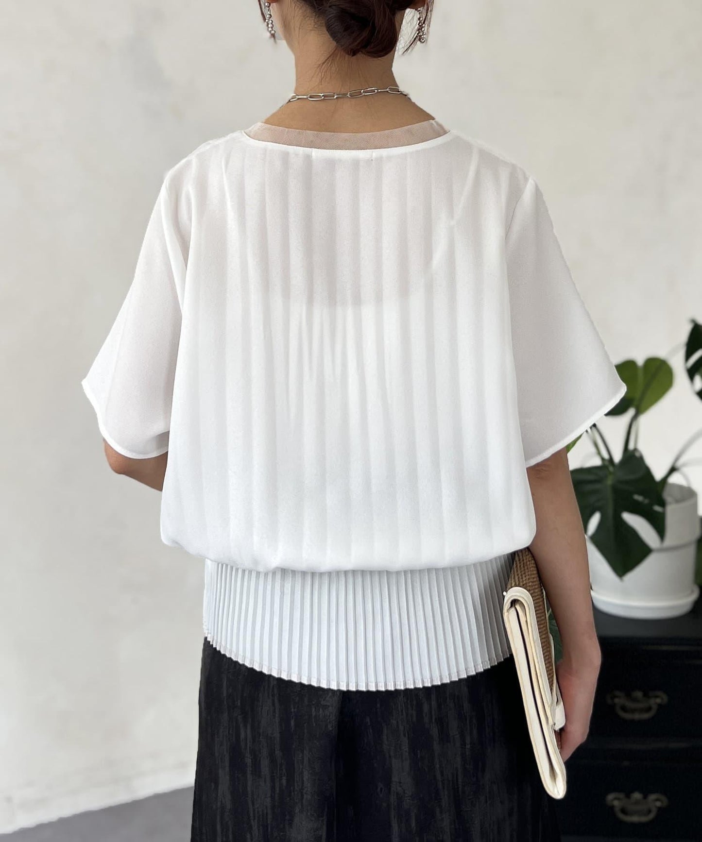 修身褶皺拼接襯衫