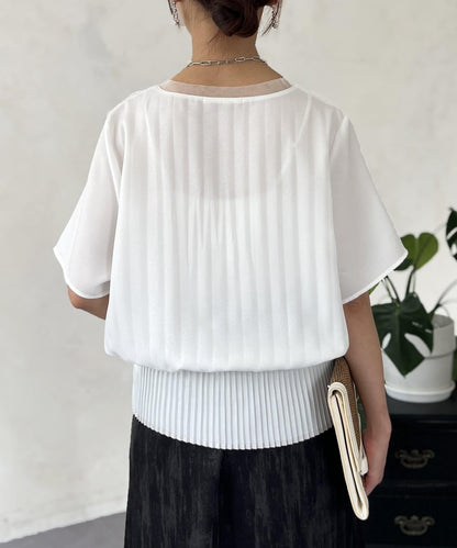 修身褶皺拼接襯衫