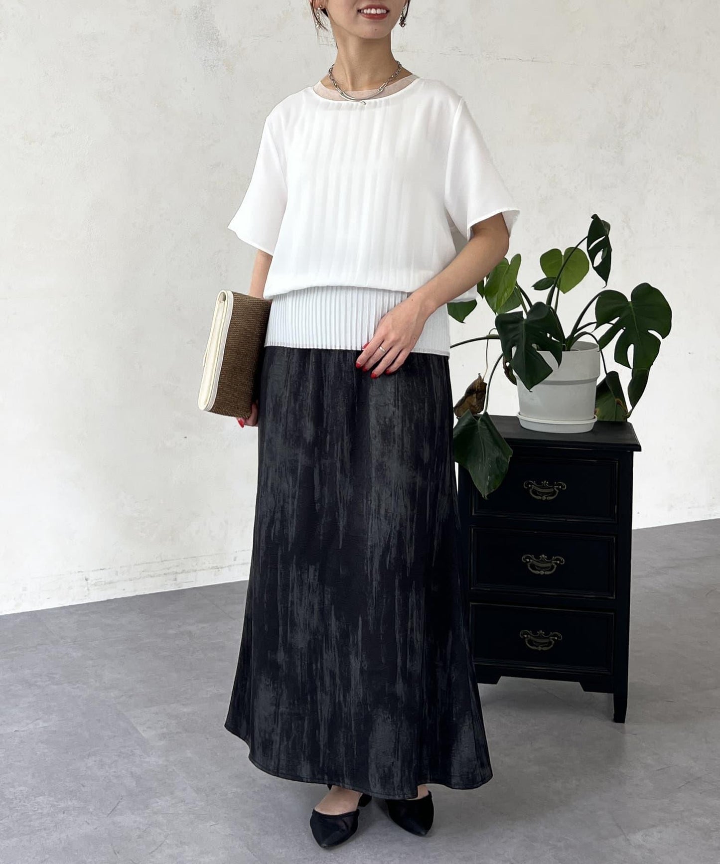 修身褶皺拼接襯衫