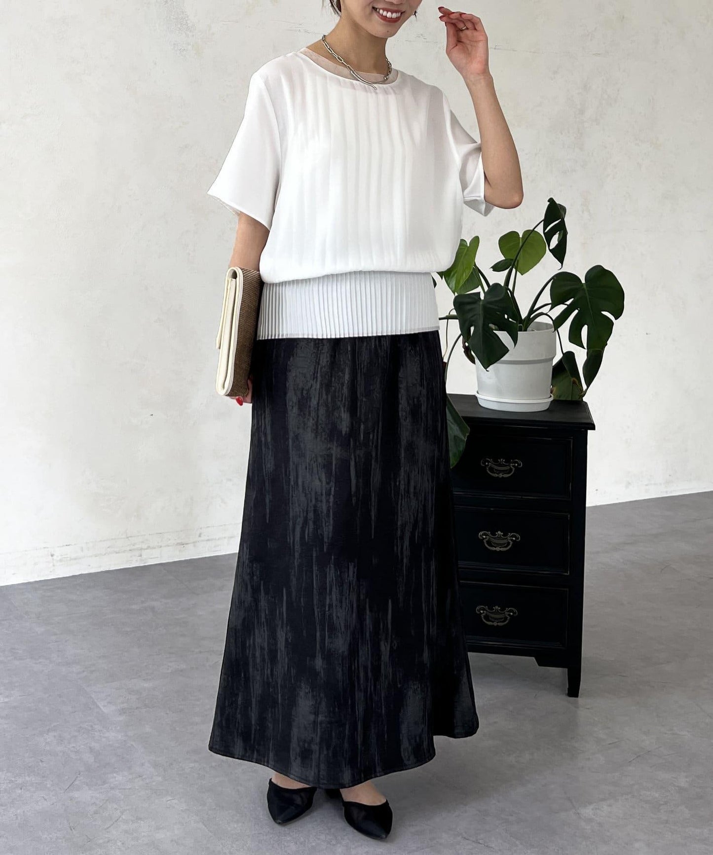 修身褶皺拼接襯衫