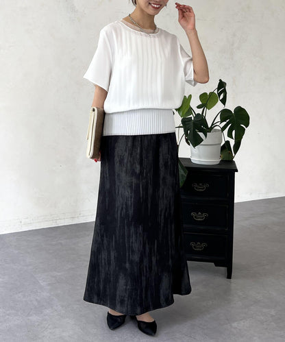 修身褶皺拼接襯衫