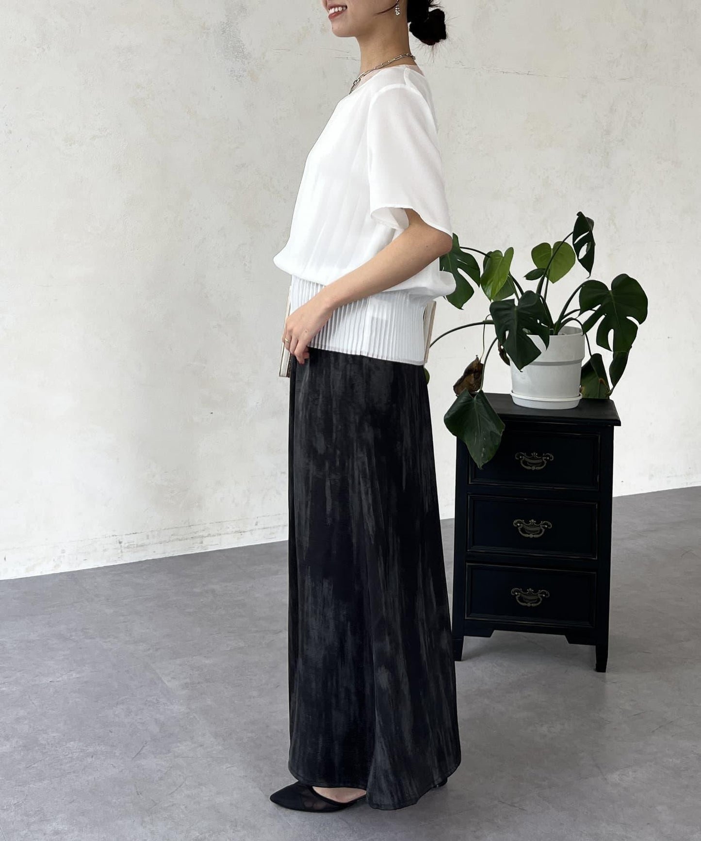 修身褶皺拼接襯衫