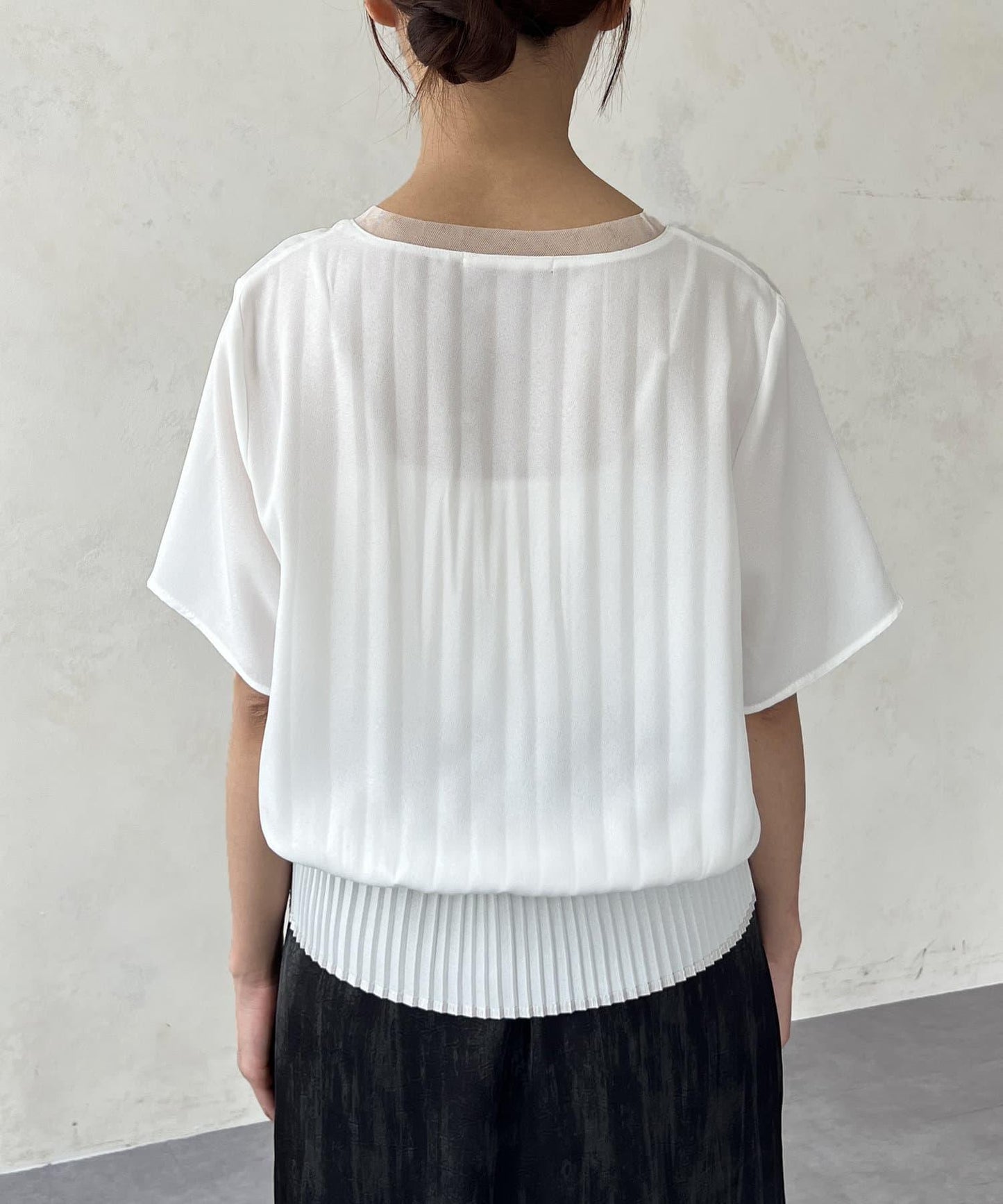 修身褶皺拼接襯衫