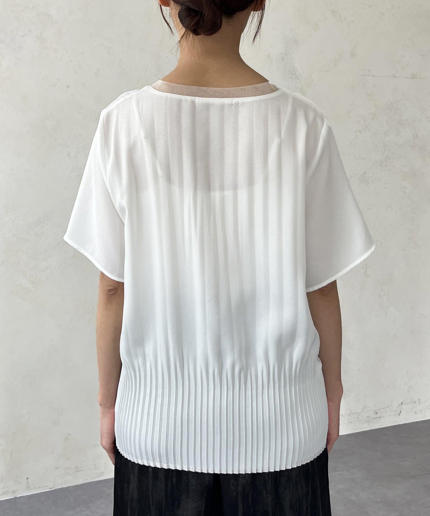 修身褶皺拼接襯衫