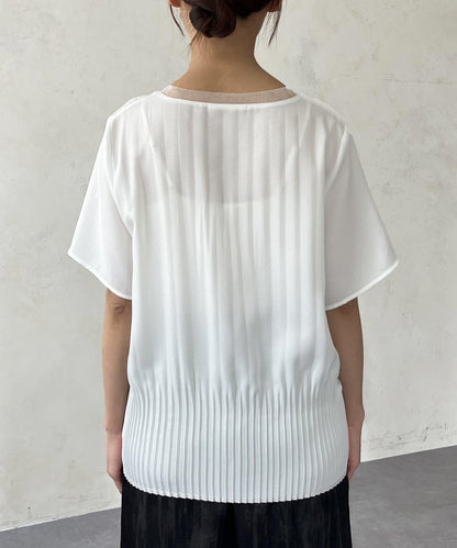 修身褶皺拼接襯衫