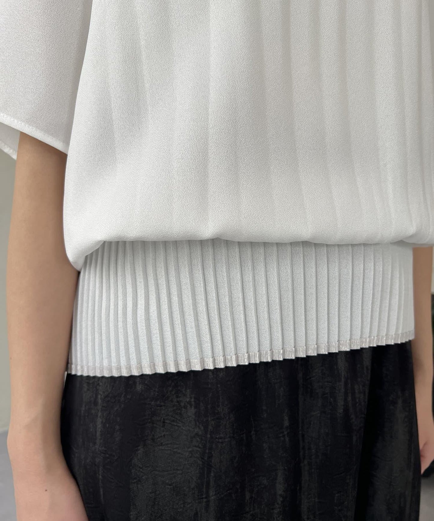 修身褶皺拼接襯衫