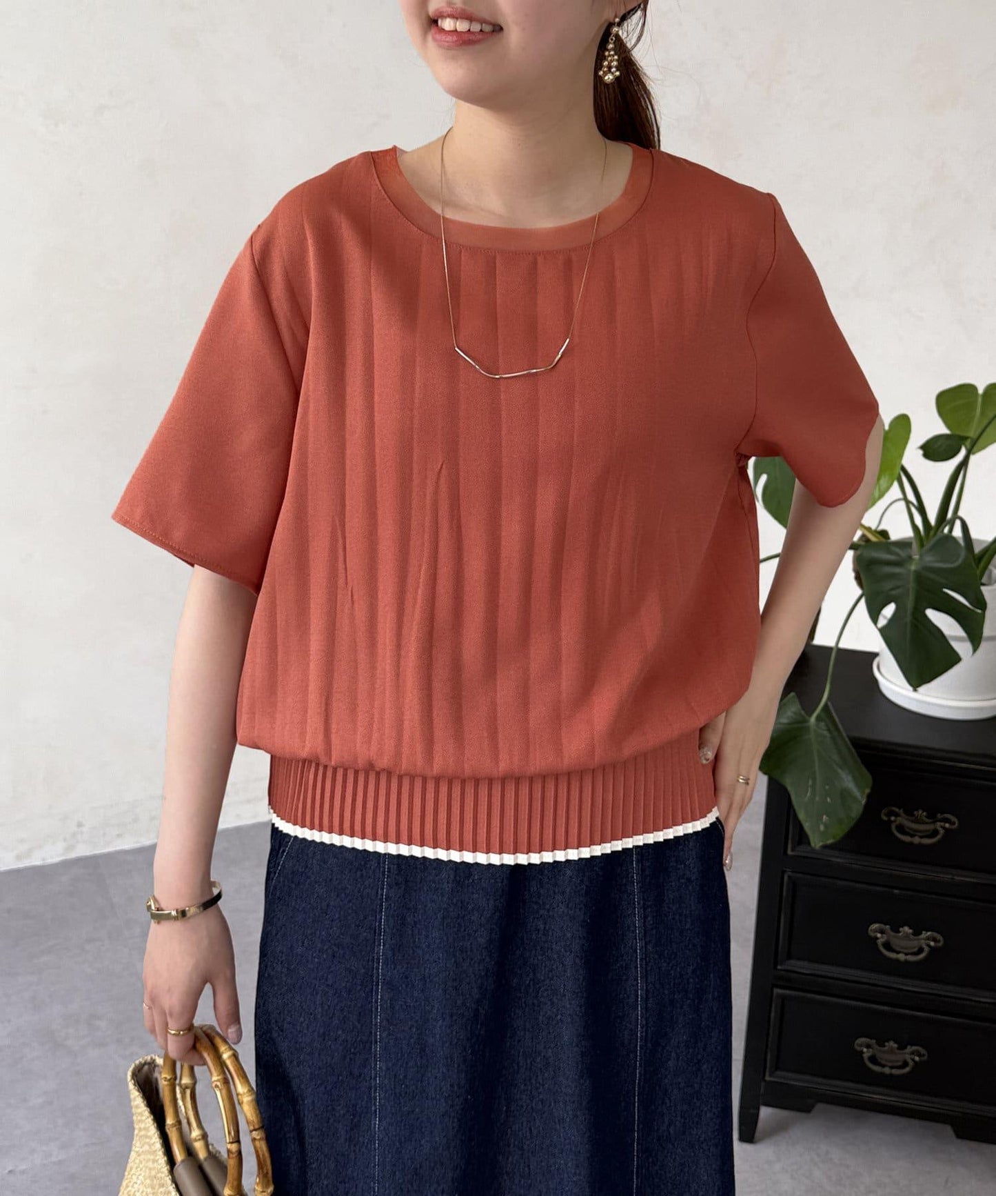 修身褶皺拼接襯衫