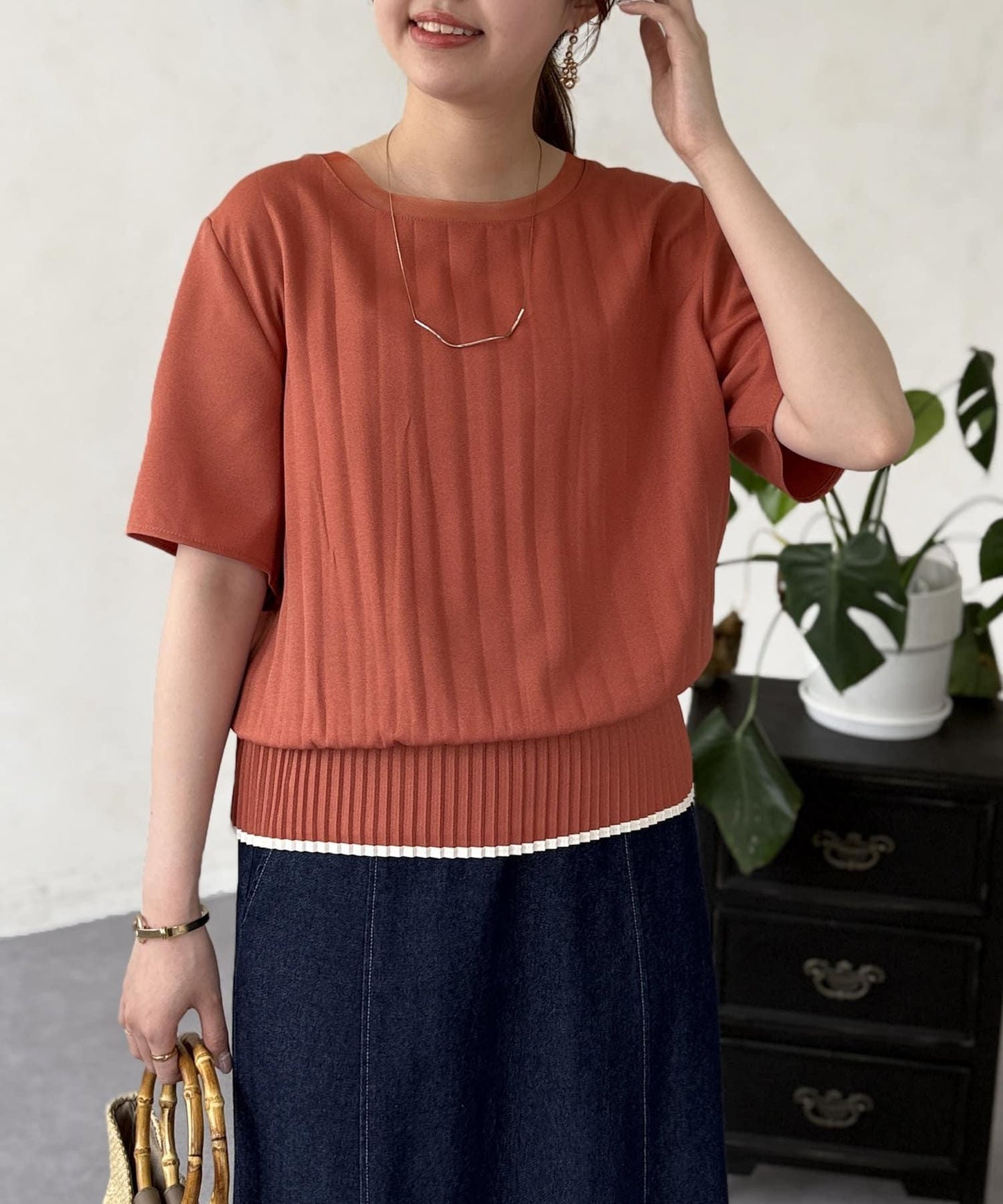 修身褶皺拼接襯衫