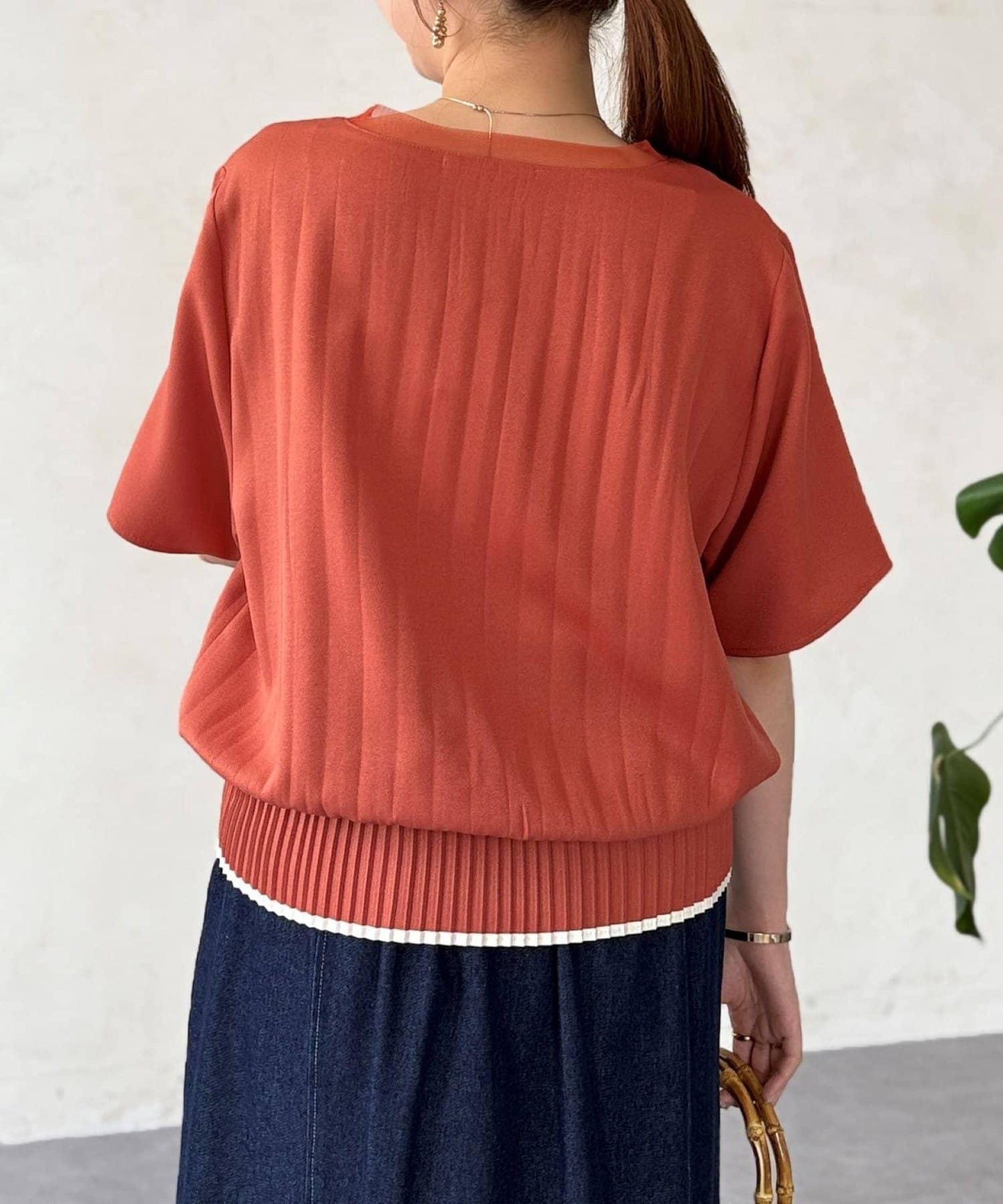 修身褶皺拼接襯衫