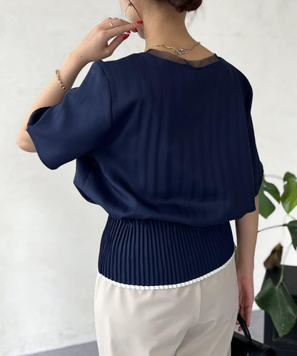 修身褶皺拼接襯衫