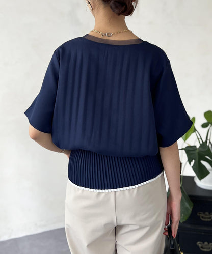 修身褶皺拼接襯衫