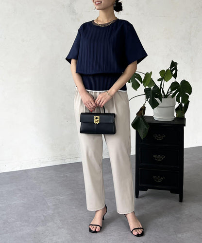 修身褶皺拼接襯衫