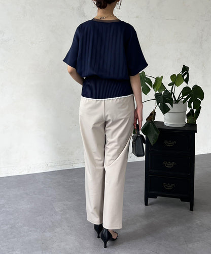 修身褶皺拼接襯衫