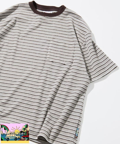 【海灘&節日】多色條紋毛巾 圓領 帶口袋T恤 短袖