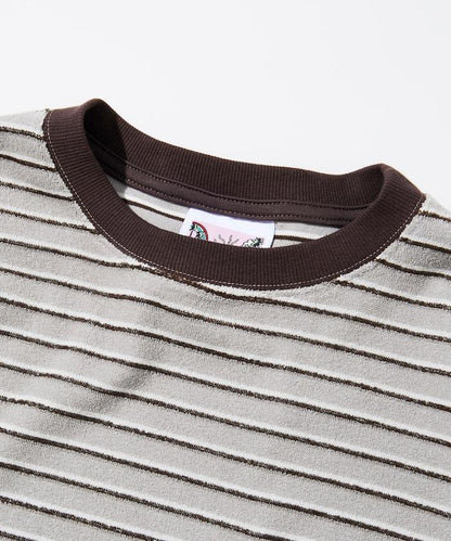 【海灘&節日】多色條紋毛巾 圓領 帶口袋T恤 短袖