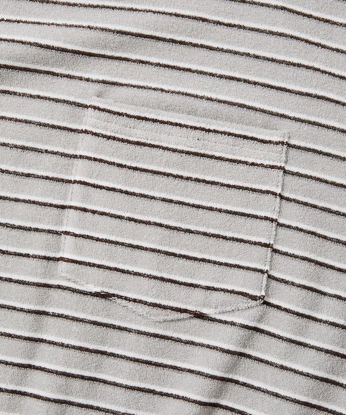 【海灘&節日】多色條紋毛巾 圓領 帶口袋T恤 短袖