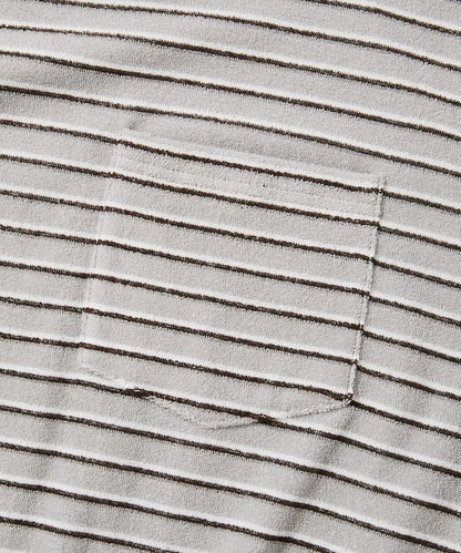 【海灘&節日】多色條紋毛巾 圓領 帶口袋T恤 短袖