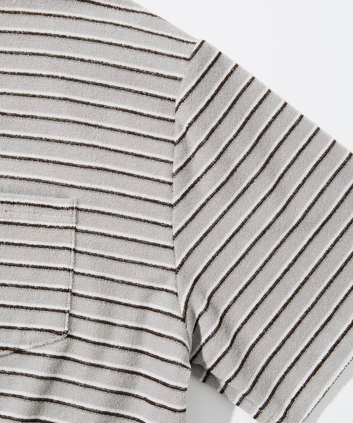 【海灘&節日】多色條紋毛巾 圓領 帶口袋T恤 短袖