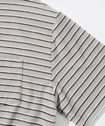 【海灘&節日】多色條紋毛巾 圓領 帶口袋T恤 短袖