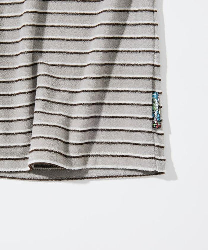 【海灘&節日】多色條紋毛巾 圓領 帶口袋T恤 短袖