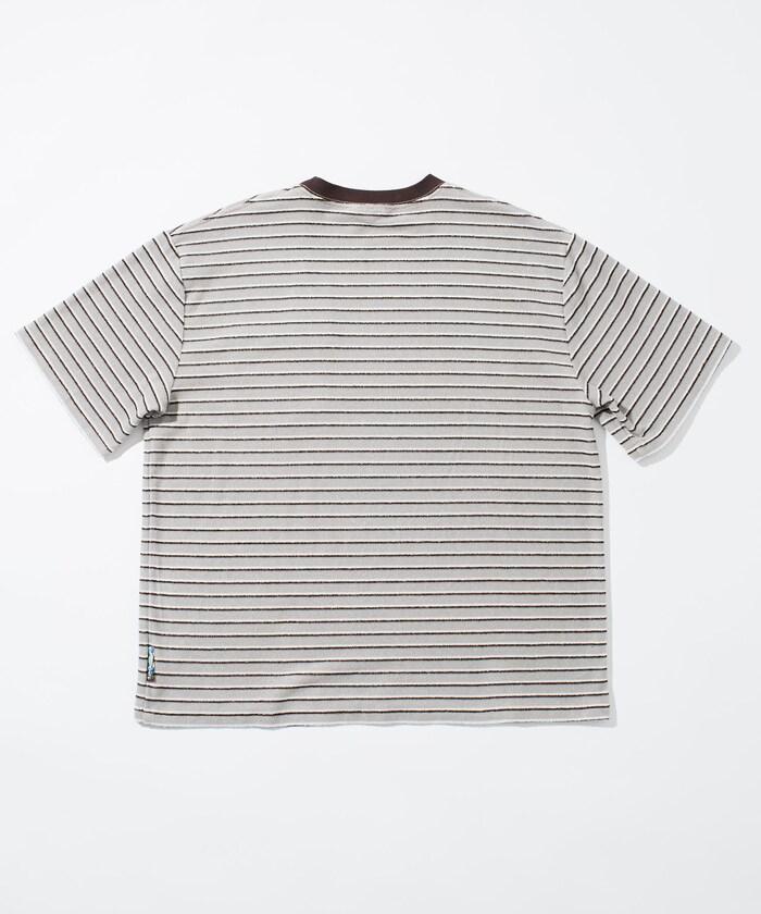 【海灘&節日】多色條紋毛巾 圓領 帶口袋T恤 短袖