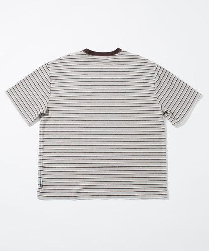 【海灘&節日】多色條紋毛巾 圓領 帶口袋T恤 短袖