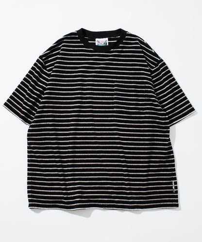 【海灘&節日】多色條紋毛巾 圓領 帶口袋T恤 短袖