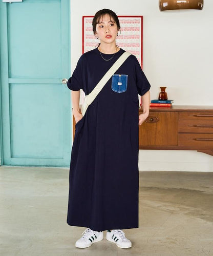 牛仔布 口袋 短袖 連衣裙【限定推出】