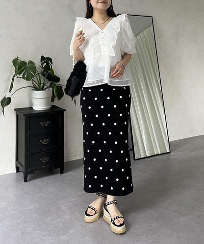 珍珠鈕釦網眷邊荷葉邊娃娃衫