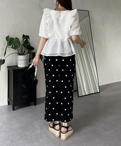 珍珠鈕釦網眷邊荷葉邊娃娃衫